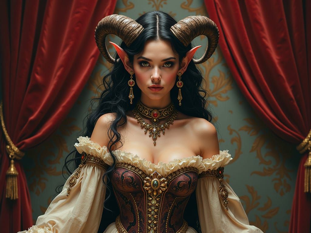 Elegant Tiefling Princess in Opulent Velvet Regalia