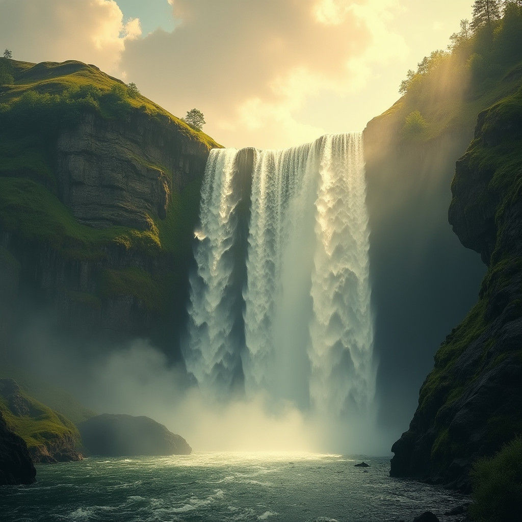 Ethereal Waterfall Bathed in Divine Light
