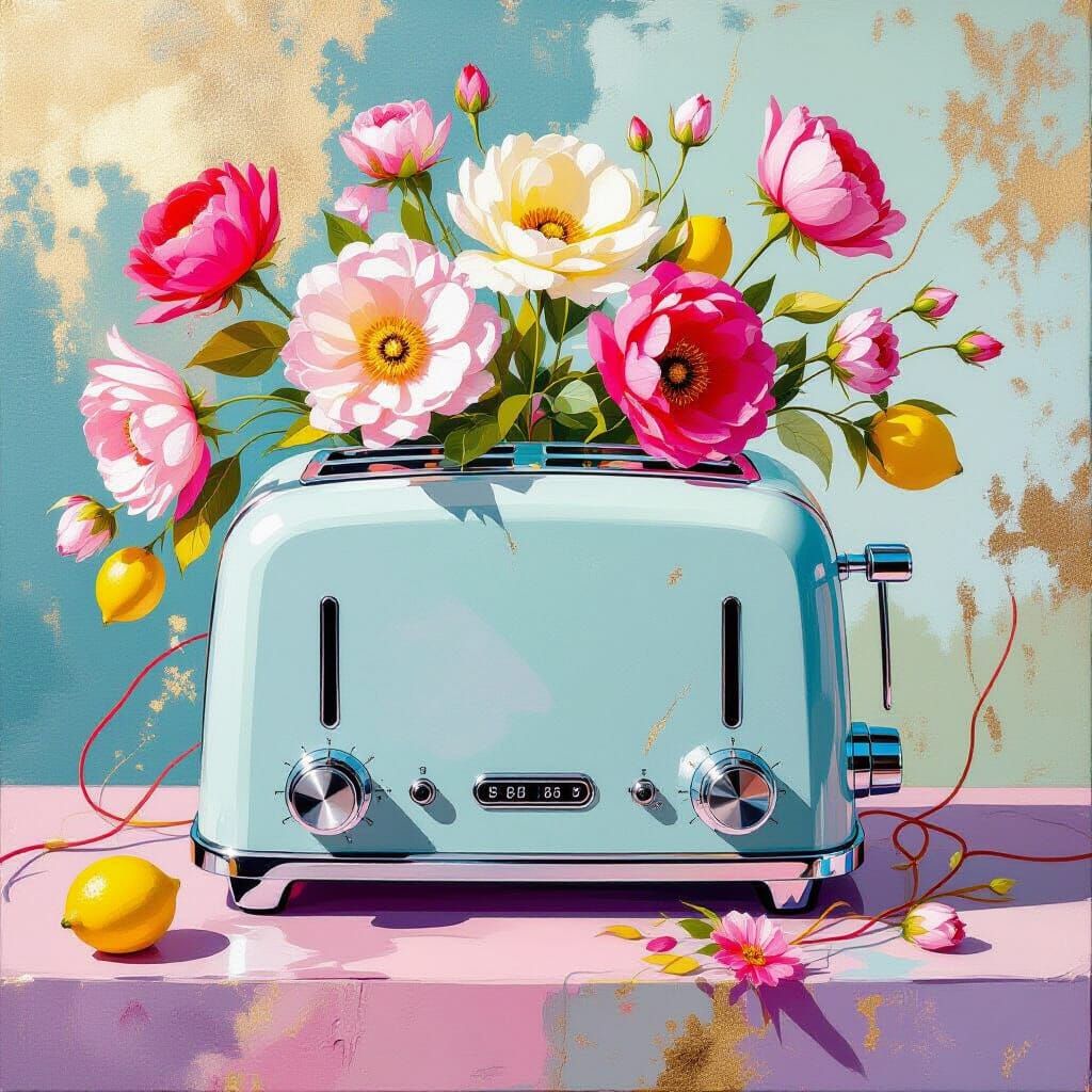 Retro Toaster: Floral Circuitry in Metamodern Style