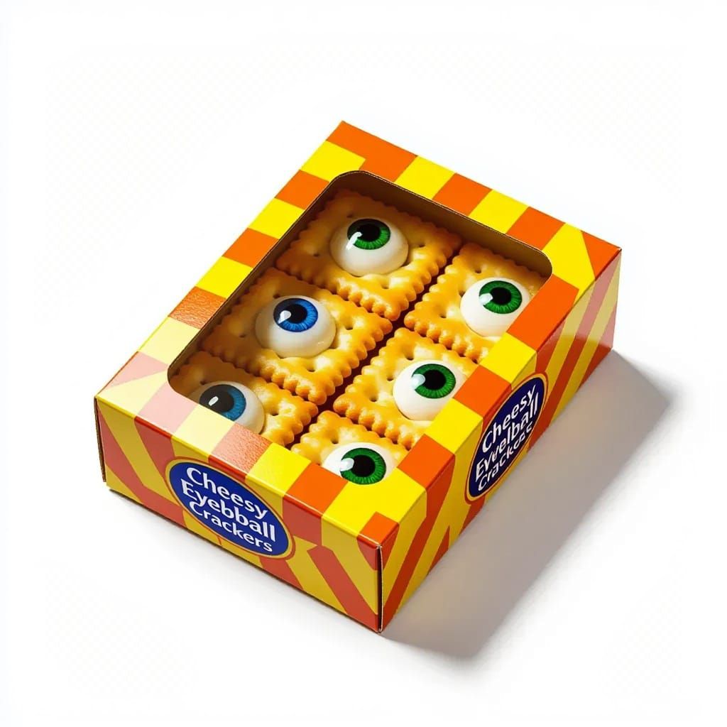 Cheesy Eyeball Crackers: Hyperrealistic Still Life