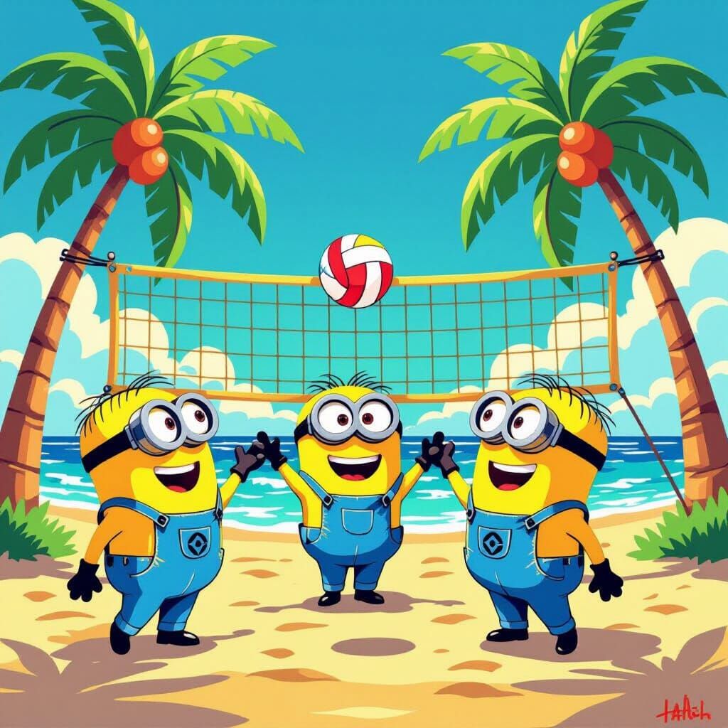 Minions Playing Volleyball on Sunny Beach