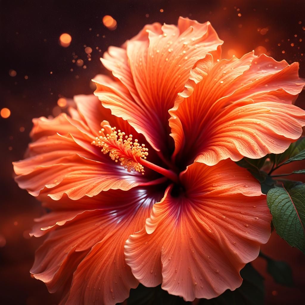 Sunset Hibiscus Flower in a Fantasy Illustration
