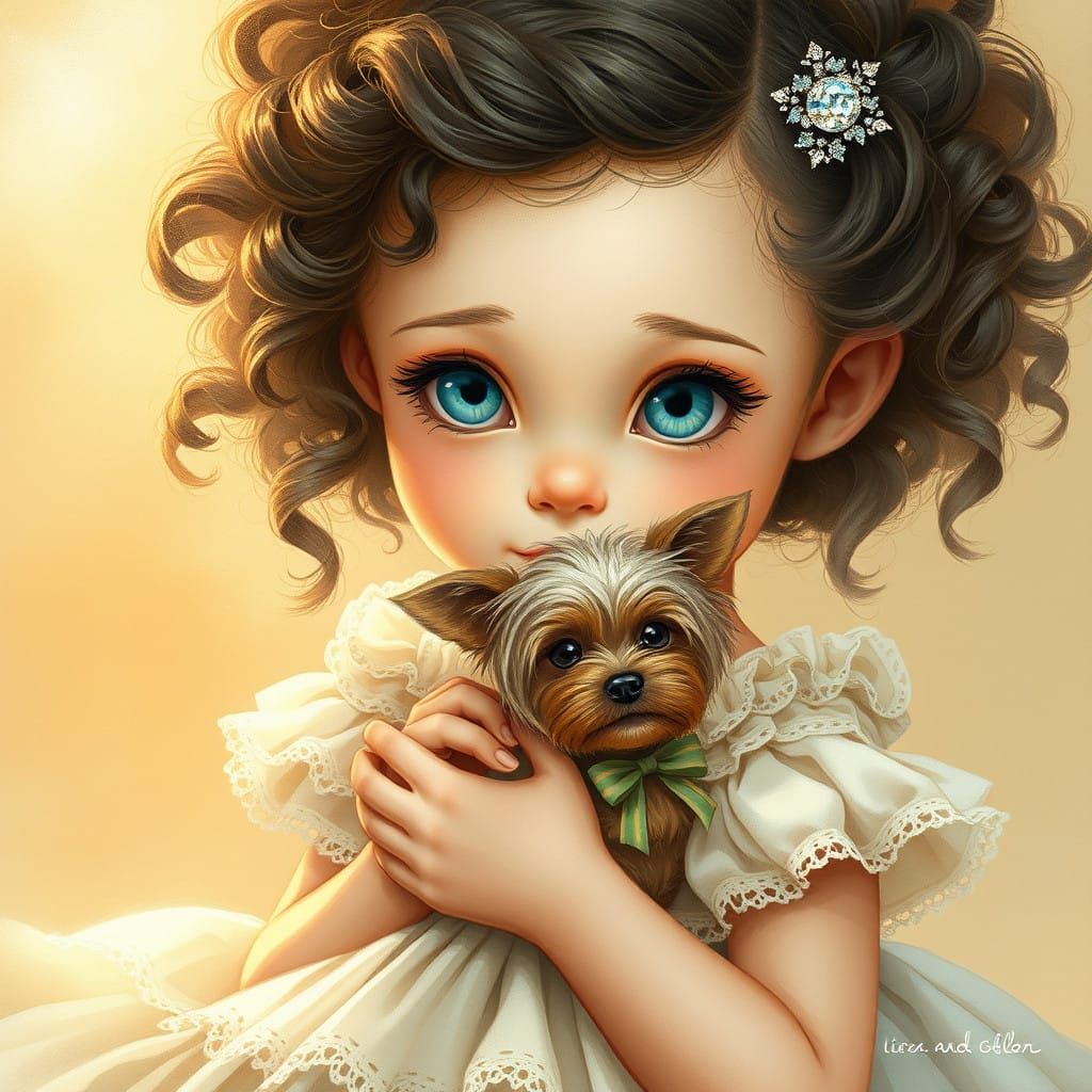 Whimsical Girl with a Cherubic Face in a Fantasy Landscape