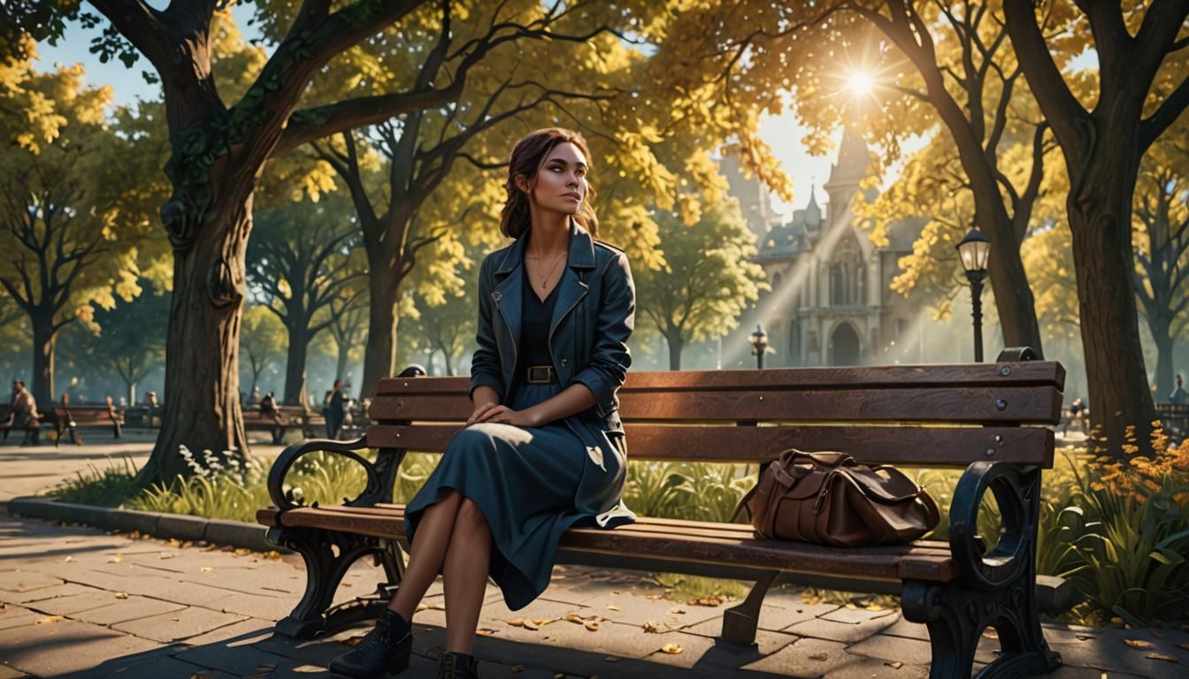 Woman Enjoying Sunlight: Detailed Matte Painting