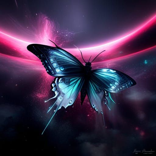 Monochrome Glowing Space Butterfly Concept Art