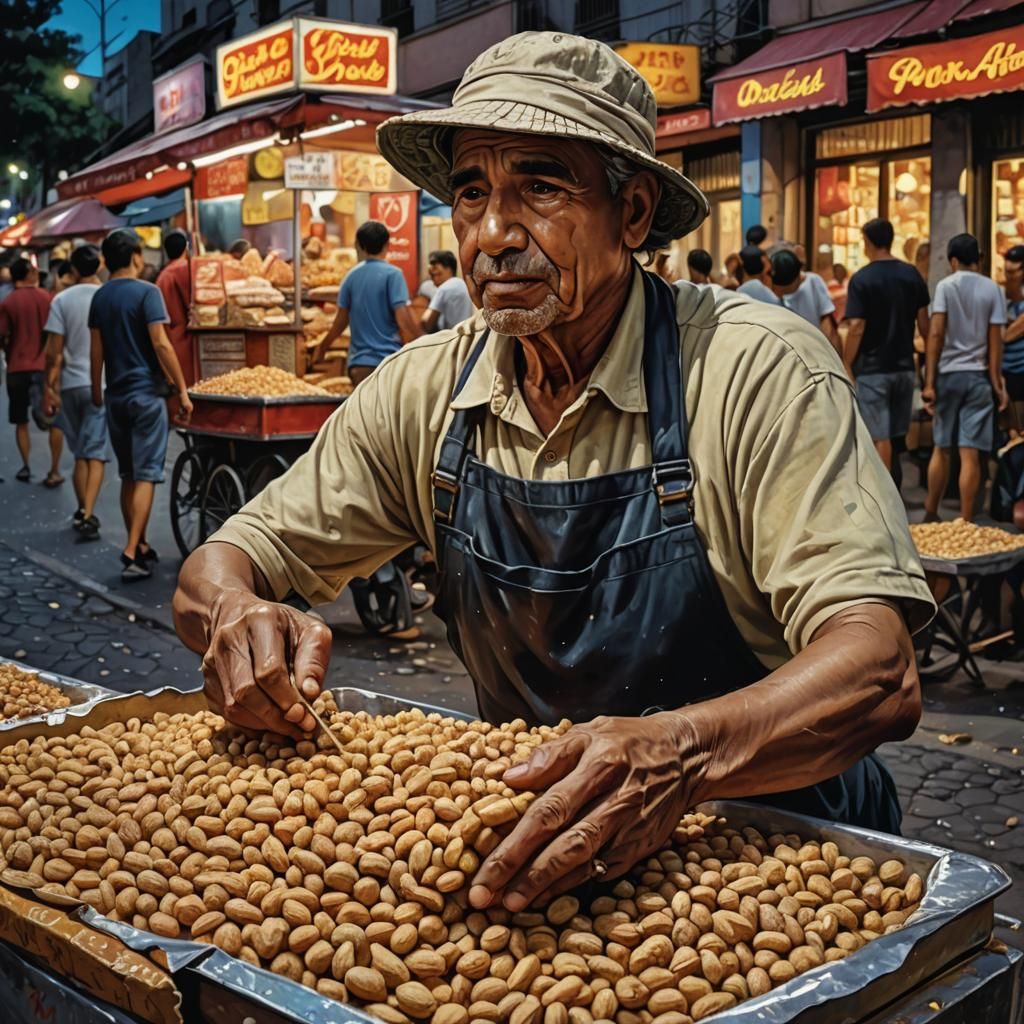 Buenos Aires Street Vendor in Hyperrealistic Splash Art
