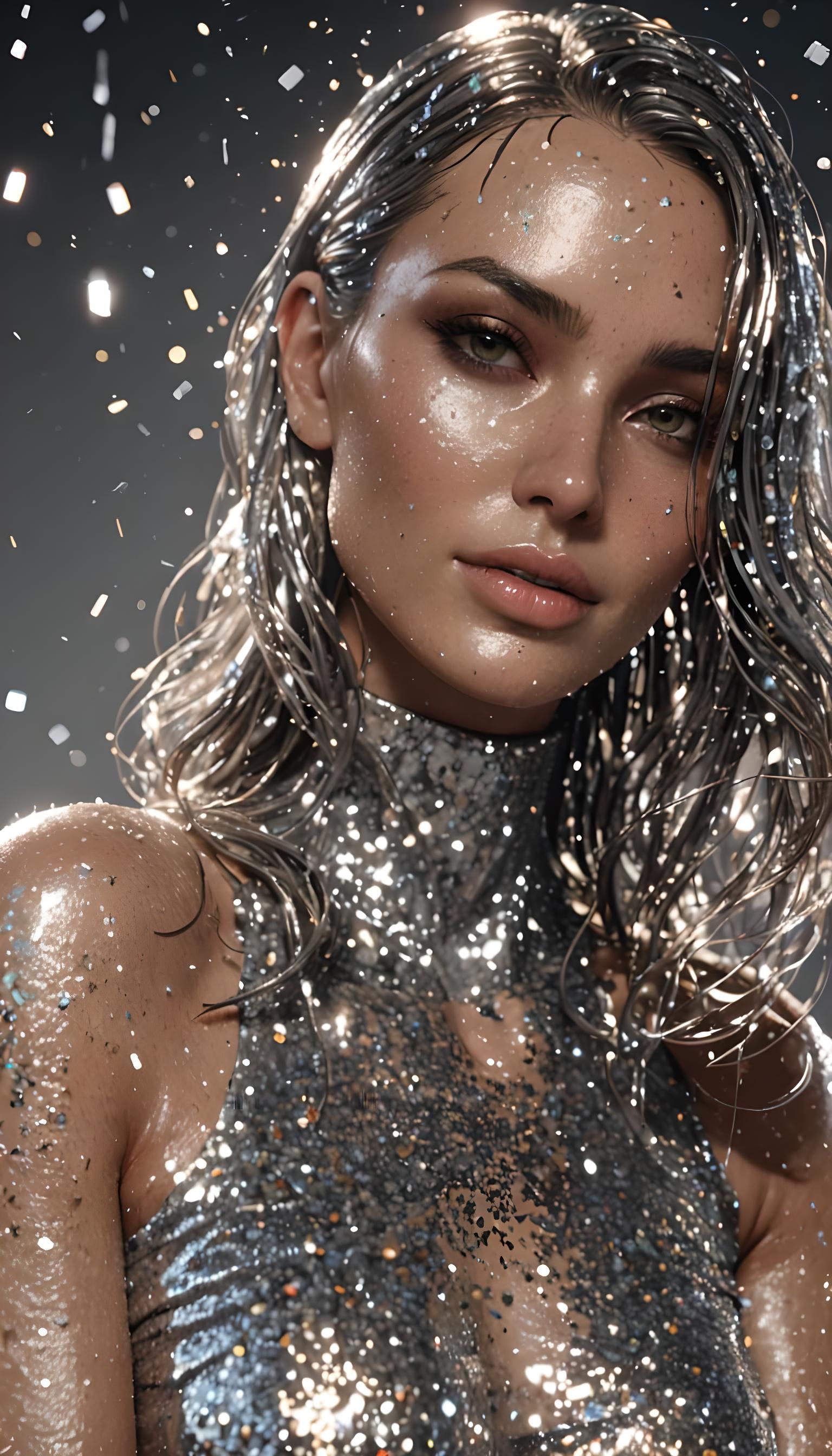 Glitter Shower: A Shimmering 3D Portrait