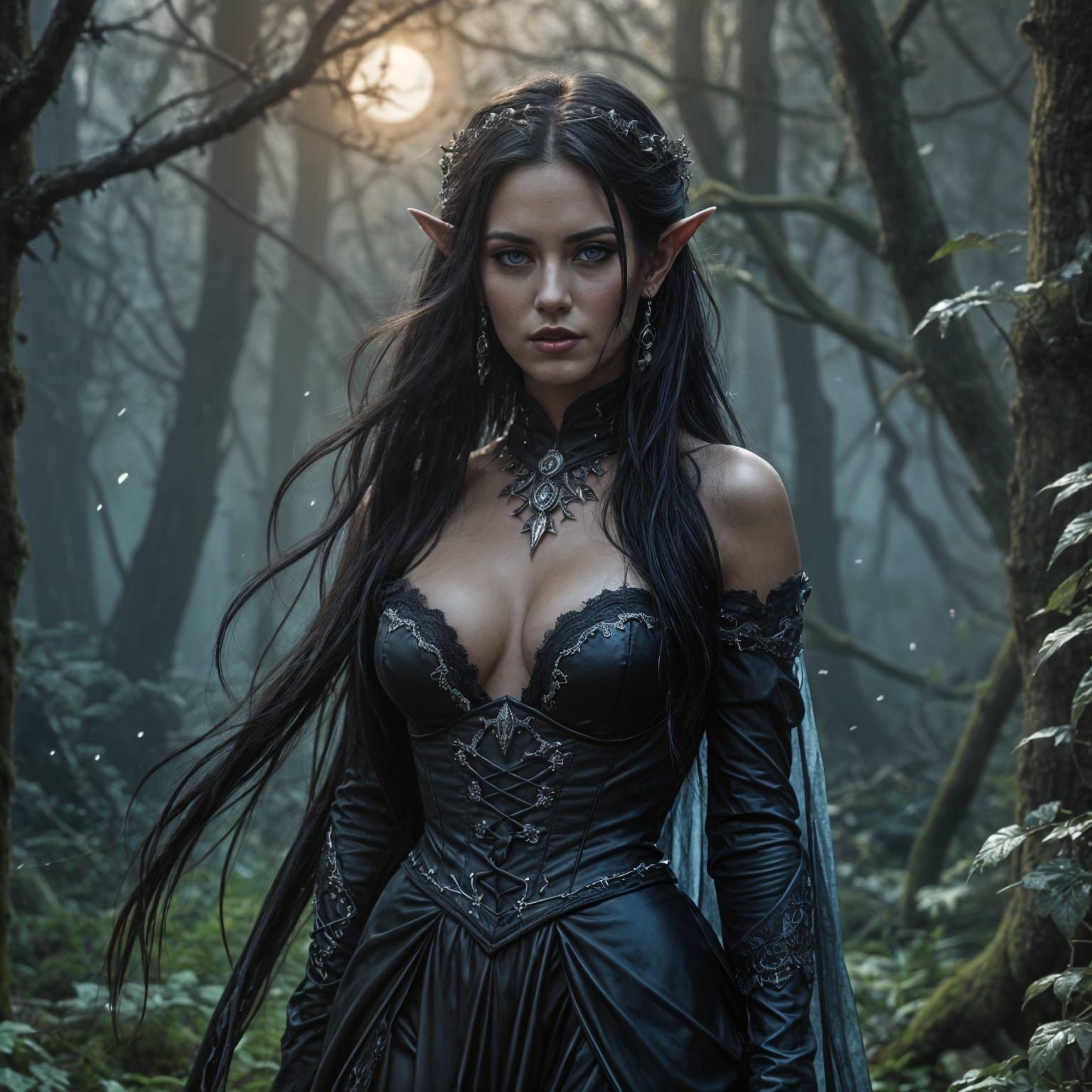 Ethereal Elf Woman in Mystical Forest