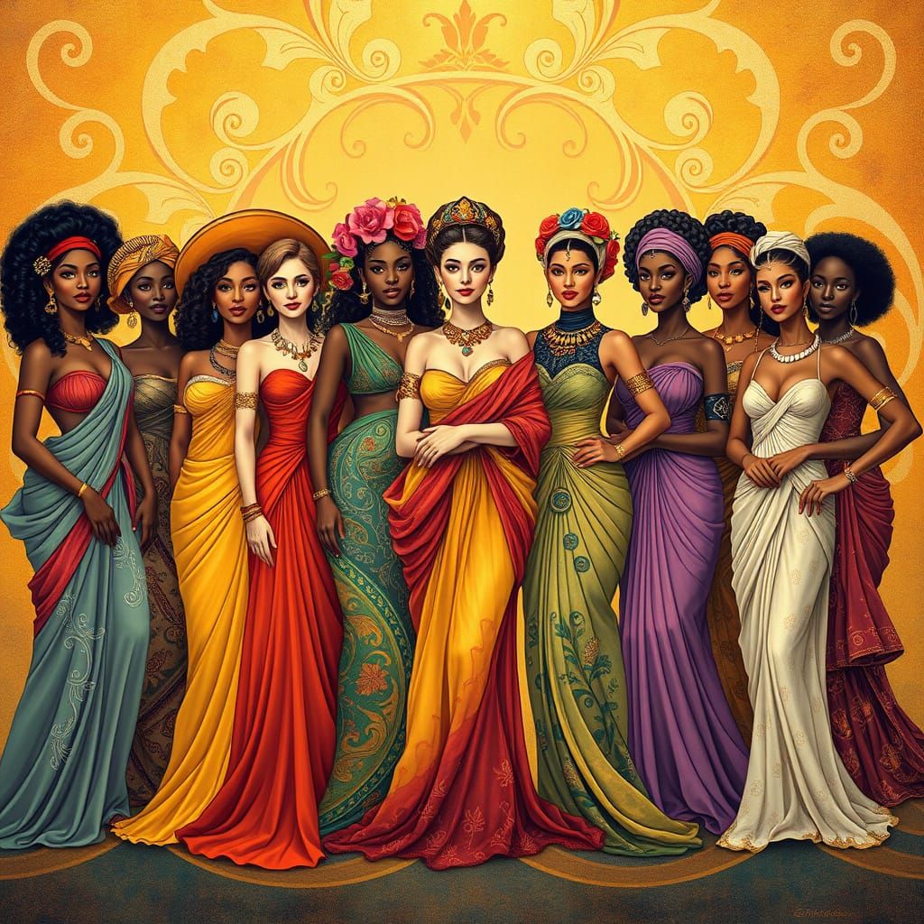 Vibrant Tribute to Women in Art Nouveau Style