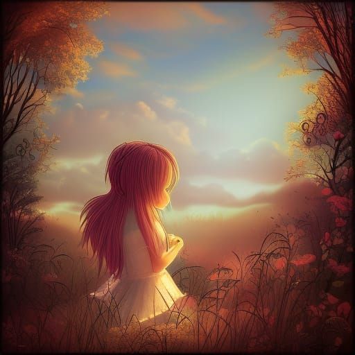 Sunset Flower Field Landscape Painting