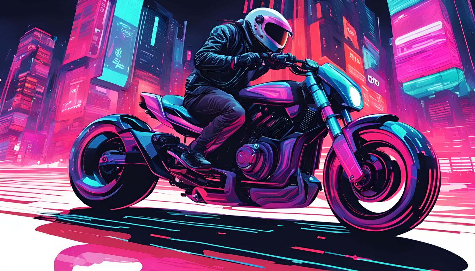 Futuristic Motorbike Drifting in Neon City, Cyberpunk Style