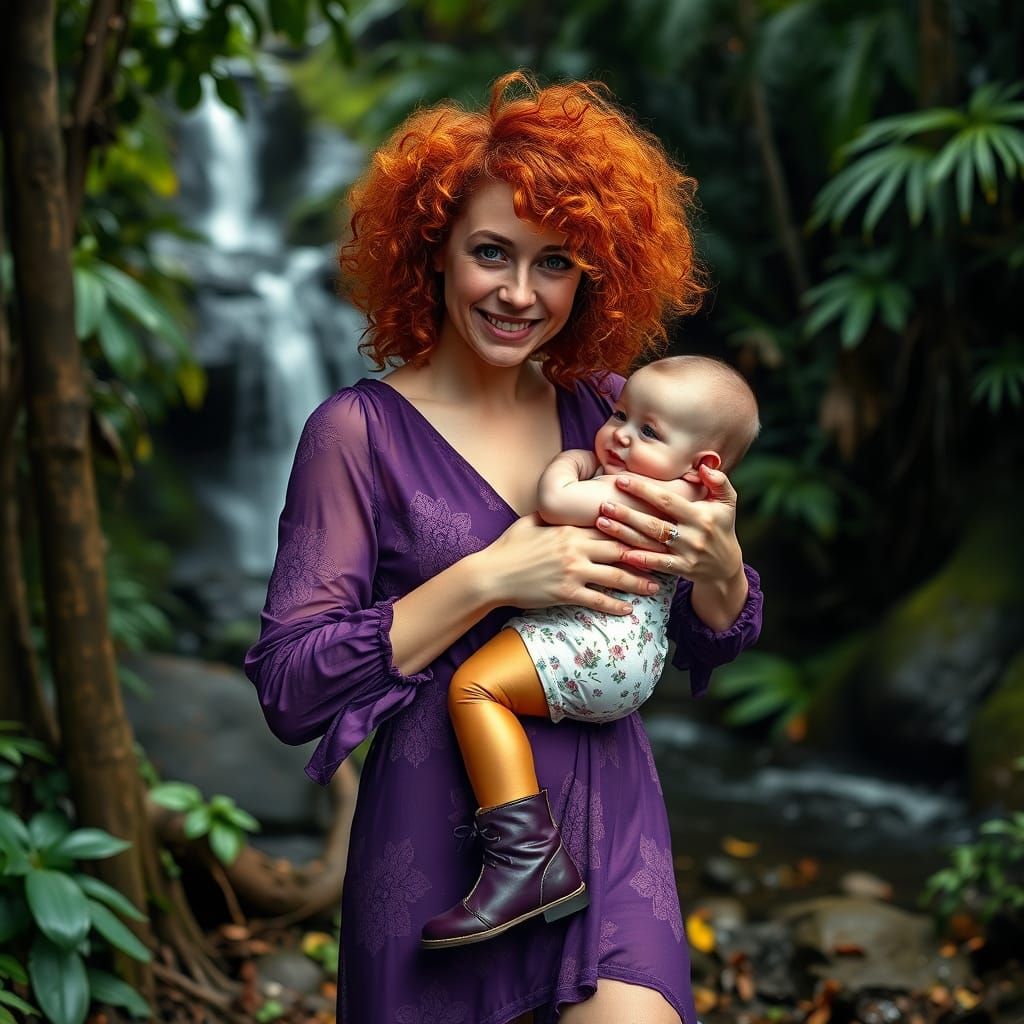 Mother and Baby in Vibrant Jungle Setting