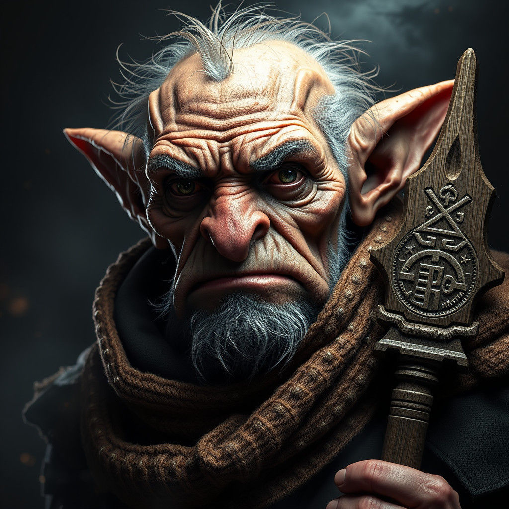 Goblin Alchemist Portrait in Doré Etching Style