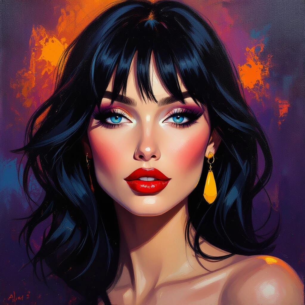 Vibrant Oil Portrait of Woman with Sapphire Eyes