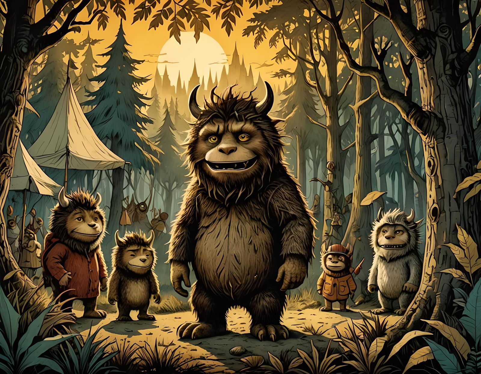 Wild Things Folk Art Illustration in Digital Mixed Media