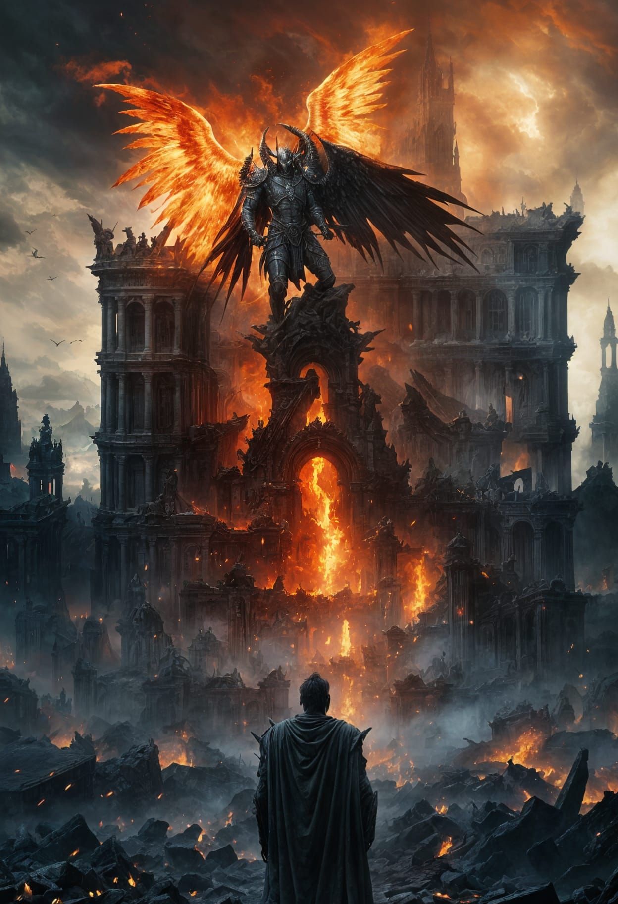 Epic War Between Angels and Demons in Horror Style