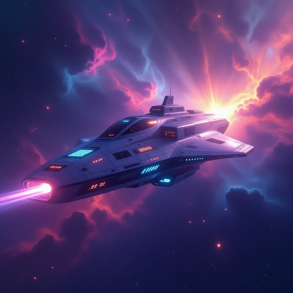 Surreal Celestial Spaceship in Vibrant Nebula