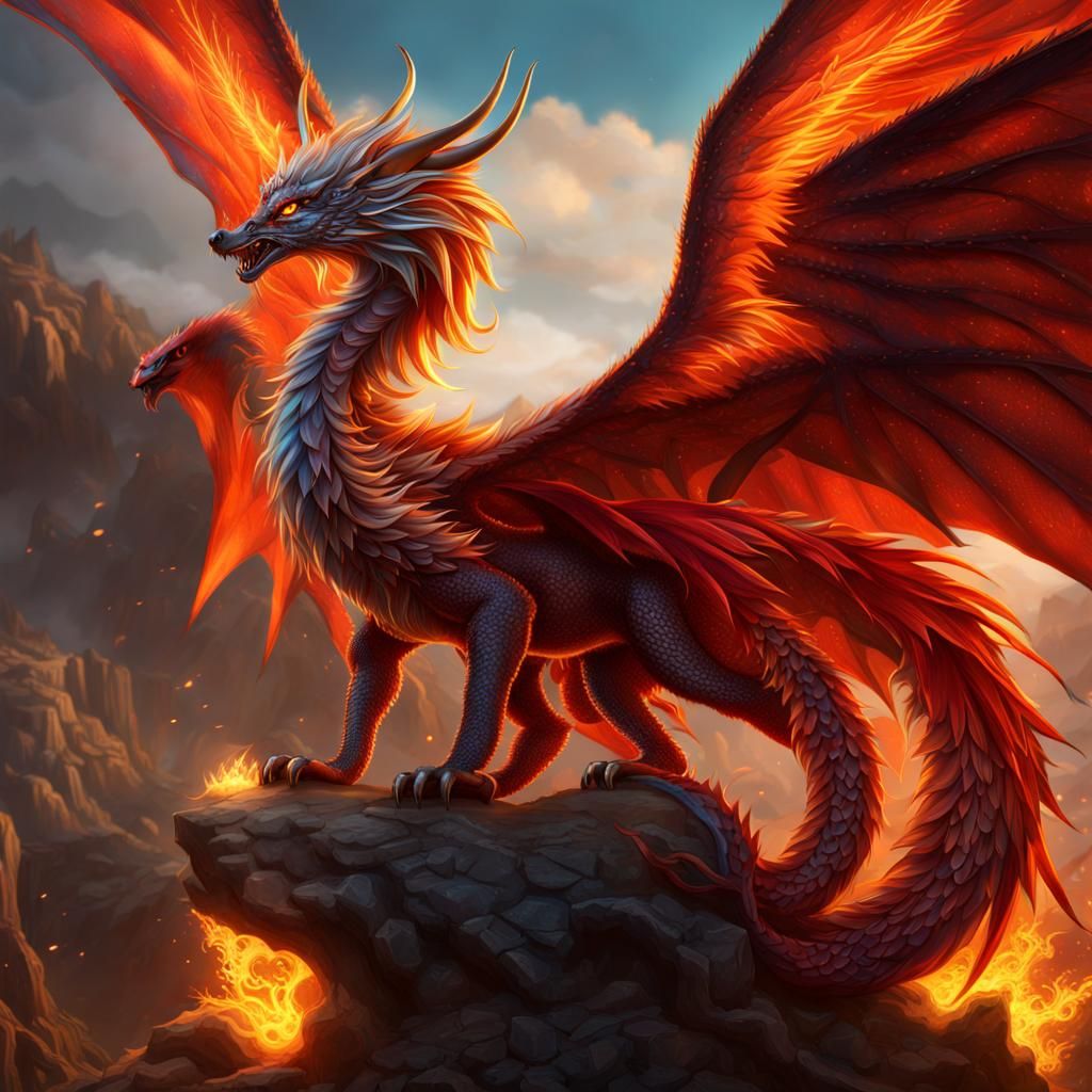 Dragon Phoenix Fox Hybrid: Fantasy Concept Art