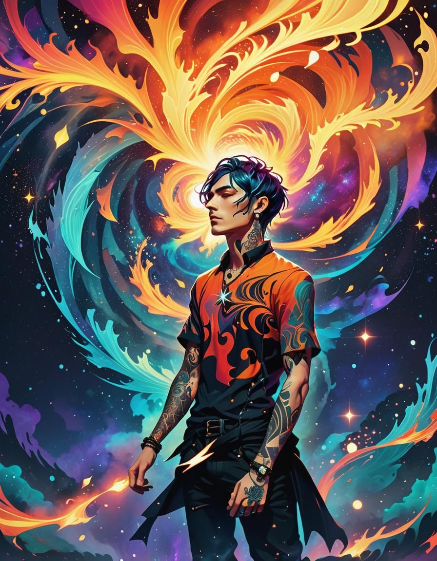 Ethereal Fire Sorcerer in Liminal Dreamscape