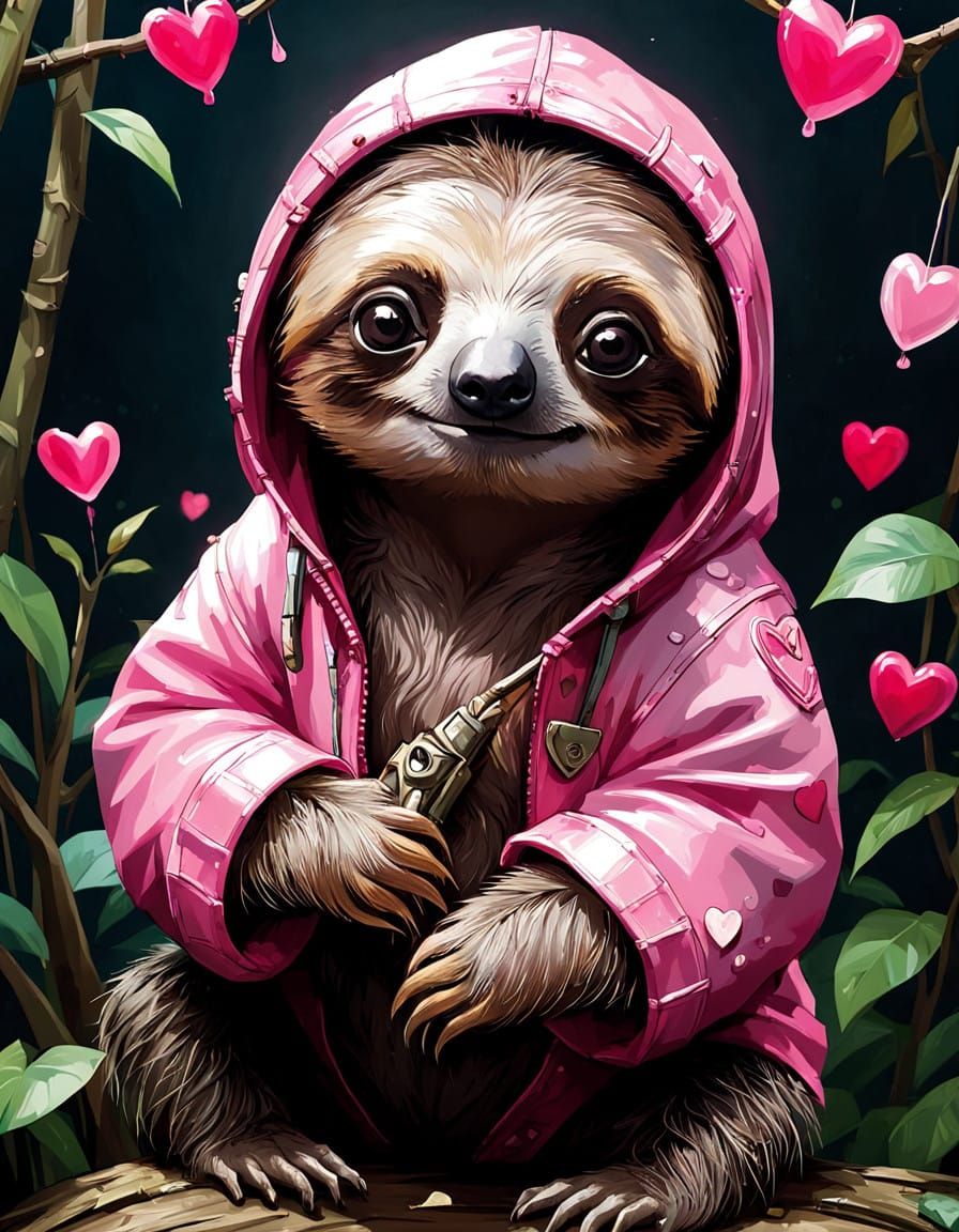 Adorable Pink Sloth Valentine's Day Digital Art