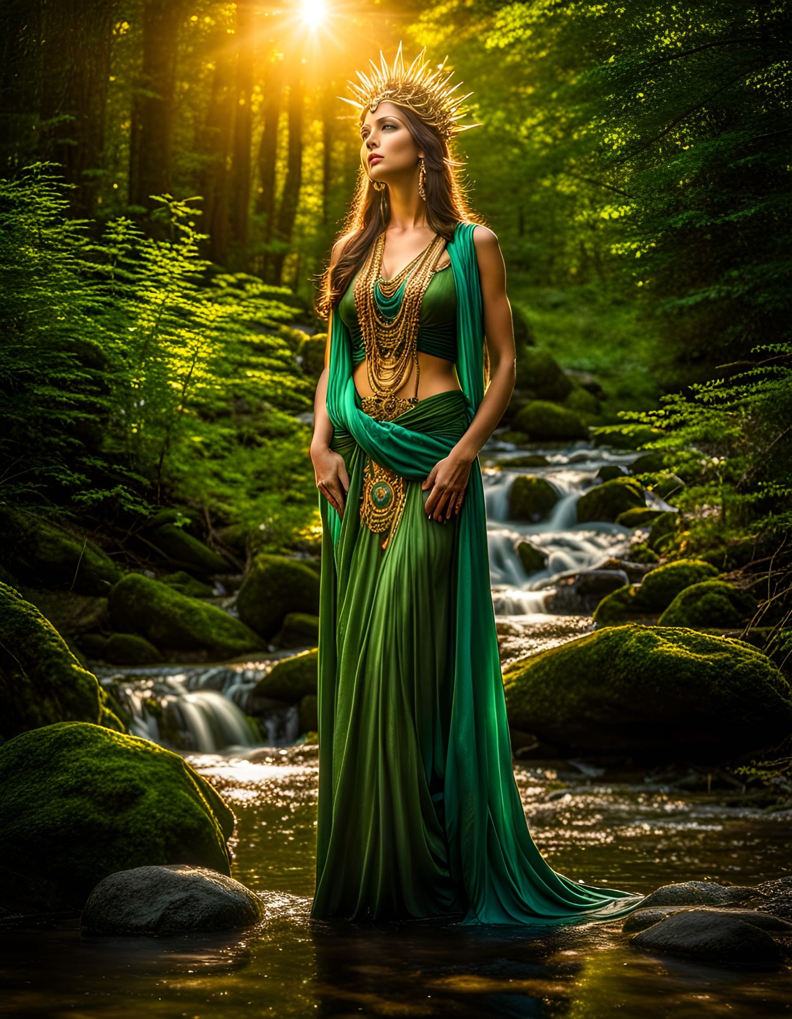 Radiant Earth Goddess by Forest Stream in HDR