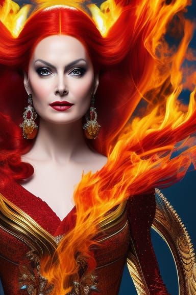 Baroque Portrait of Jean Grey with Phoenix Flames