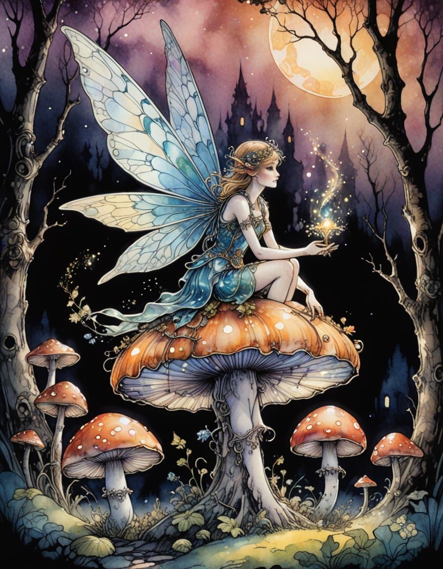 Celestial Fairy with Stained Glass Wings Illustration
