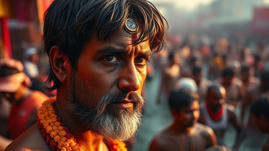Vibrant Kumbh Mela Portrait in Detailed Concept Art Style