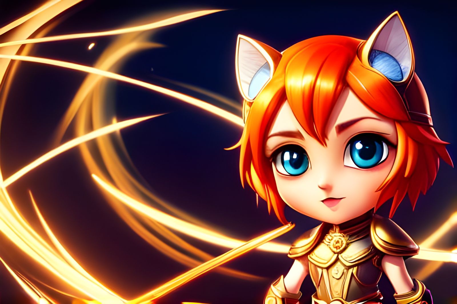 Chibi Cat Warrior in Detailed Digital Art
