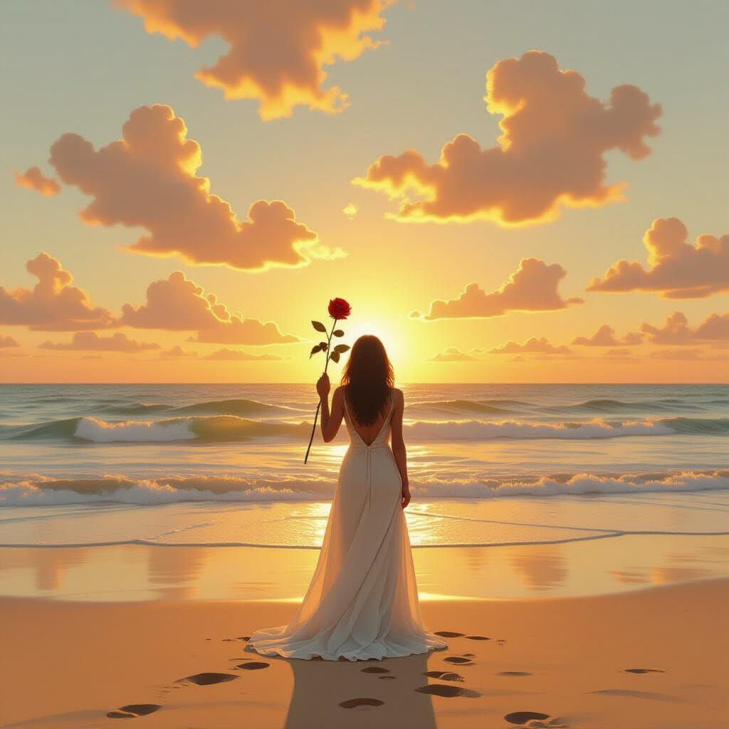 Surreal Beach Scene: Clinging to Memories at Golden Hour