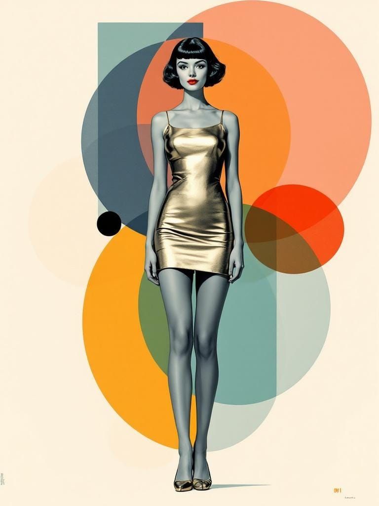 Swedish Pin-Up in Mid-Century Modern Geometric Style