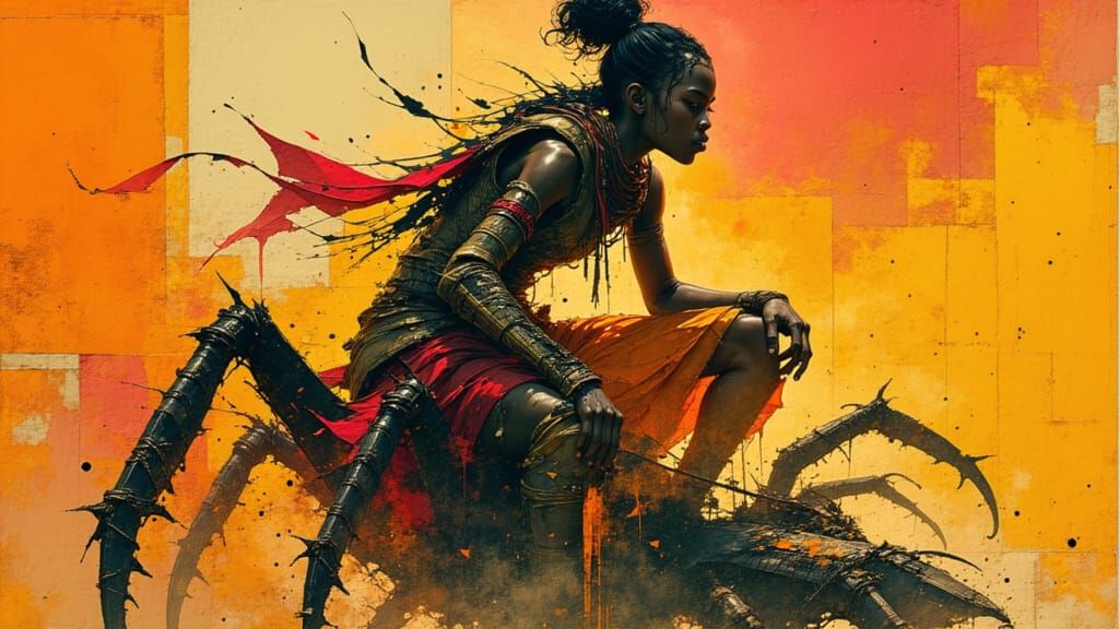 Tribal Rider on Giant Millipede: Fantasy Portrait