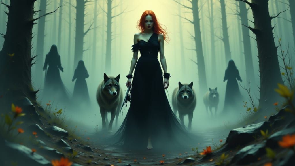 Lady Vampire in Misty Forest, Cinematic Dark Fantasy