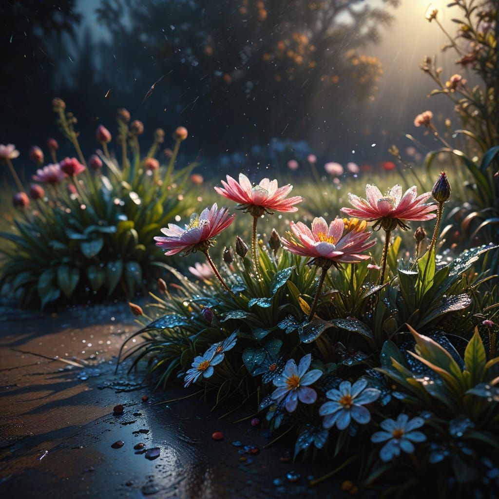 Vibrant Spring Garden in Soft, Golden Light