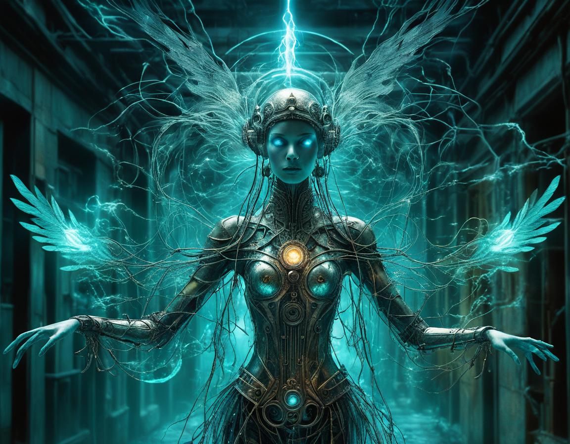 Ethereal Sylph in Steampunk Landscape