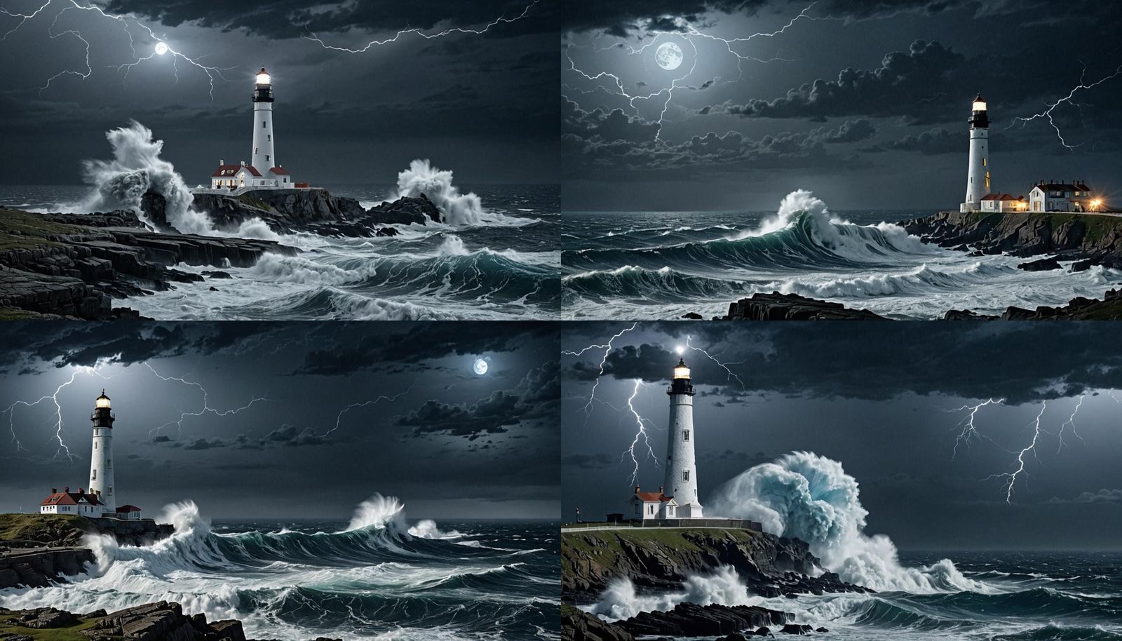 Stormy Night: Lighthouse Under a Blue Moon