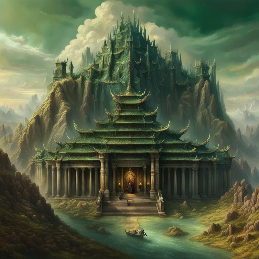 Medieval Earth Temple with Dragon in Digital Painting