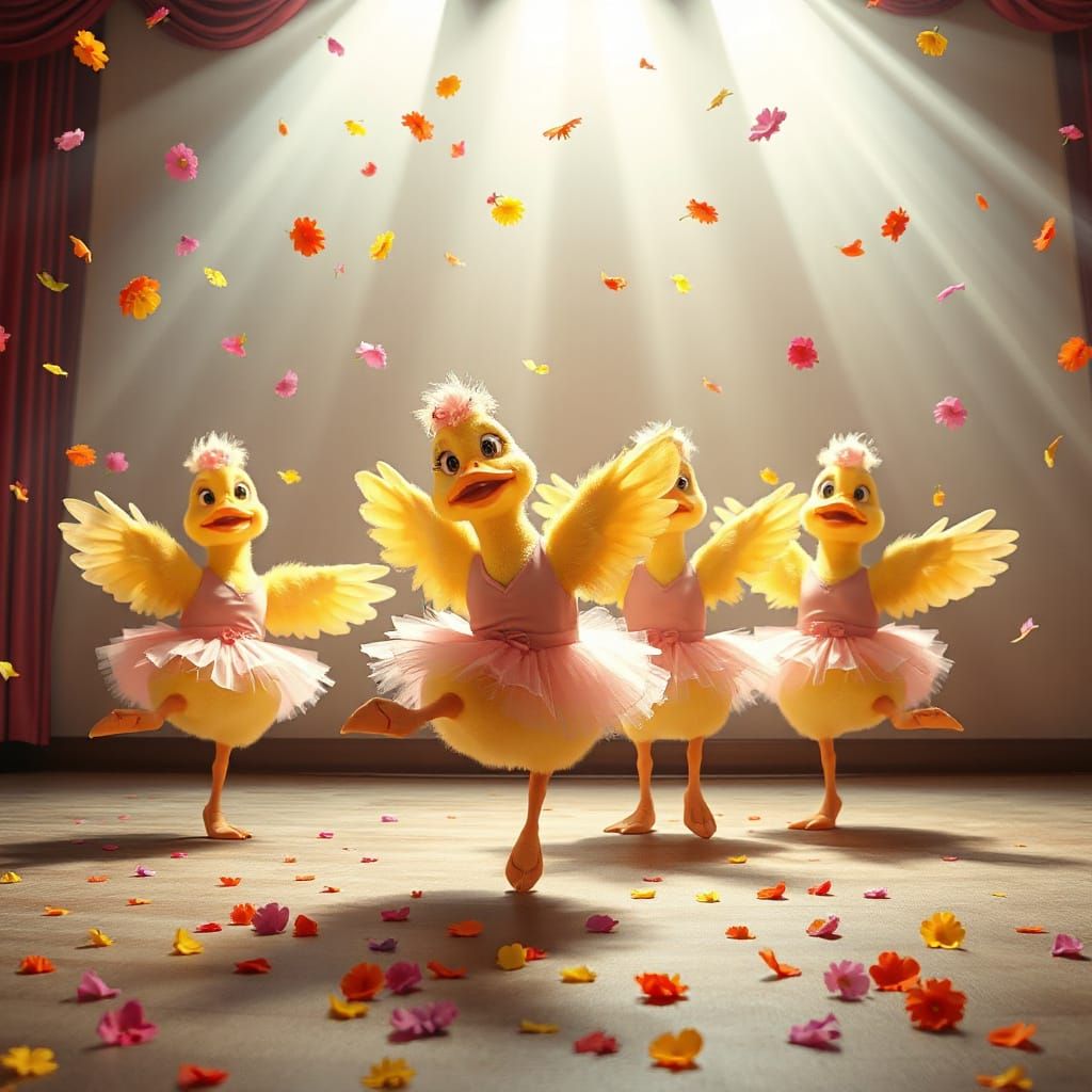 Dancing Ducks in Ballet Tutus: A Whimsical 3D Cartoon