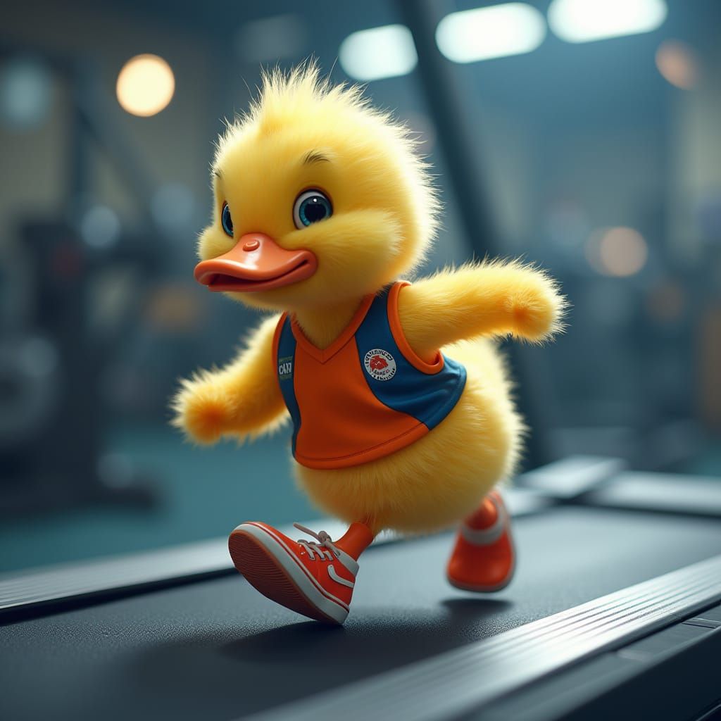 Cute Duckling on Treadmill Fitness Adventure