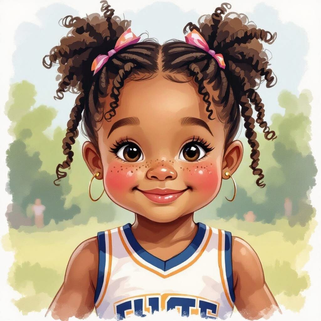 Cheerleader in Watercolor Style With Expressive Brushwork