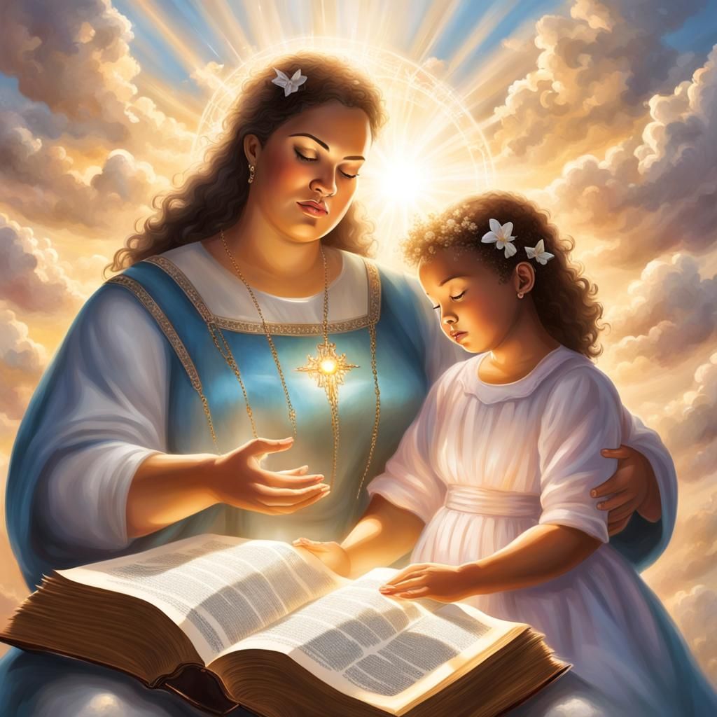 Woman and Child's Prayers Ascend to Heaven