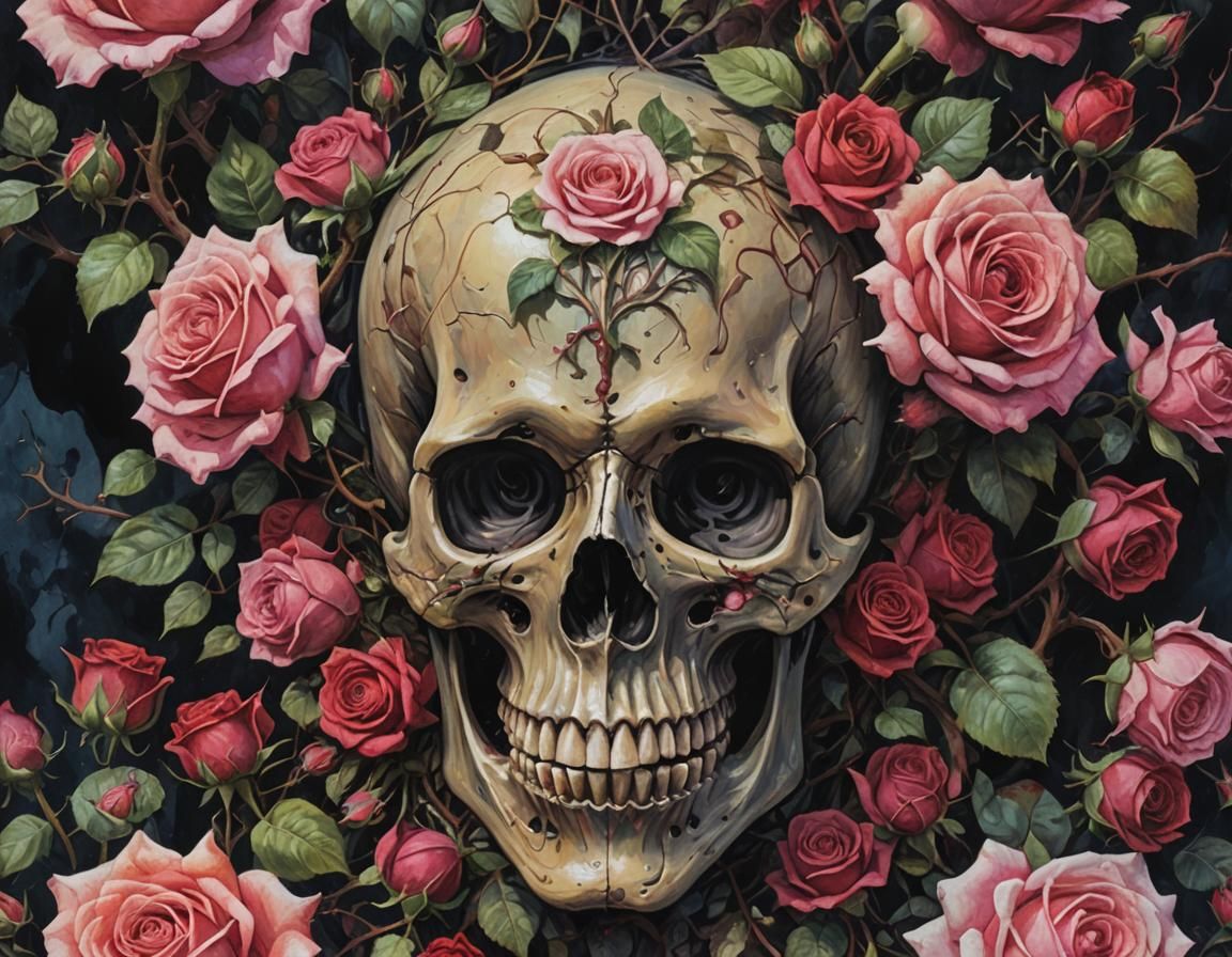 Rose Skull Dreamland: A Gouache and Watercolor Masterpiece