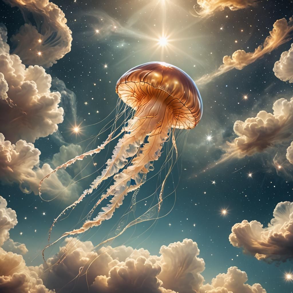 Jellyfish in Space with Starry Trail