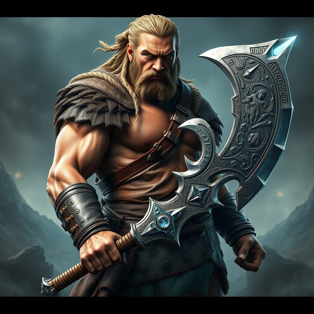 Gorean Warrior with Colossal Double Axe in Ancient Fantasy L...