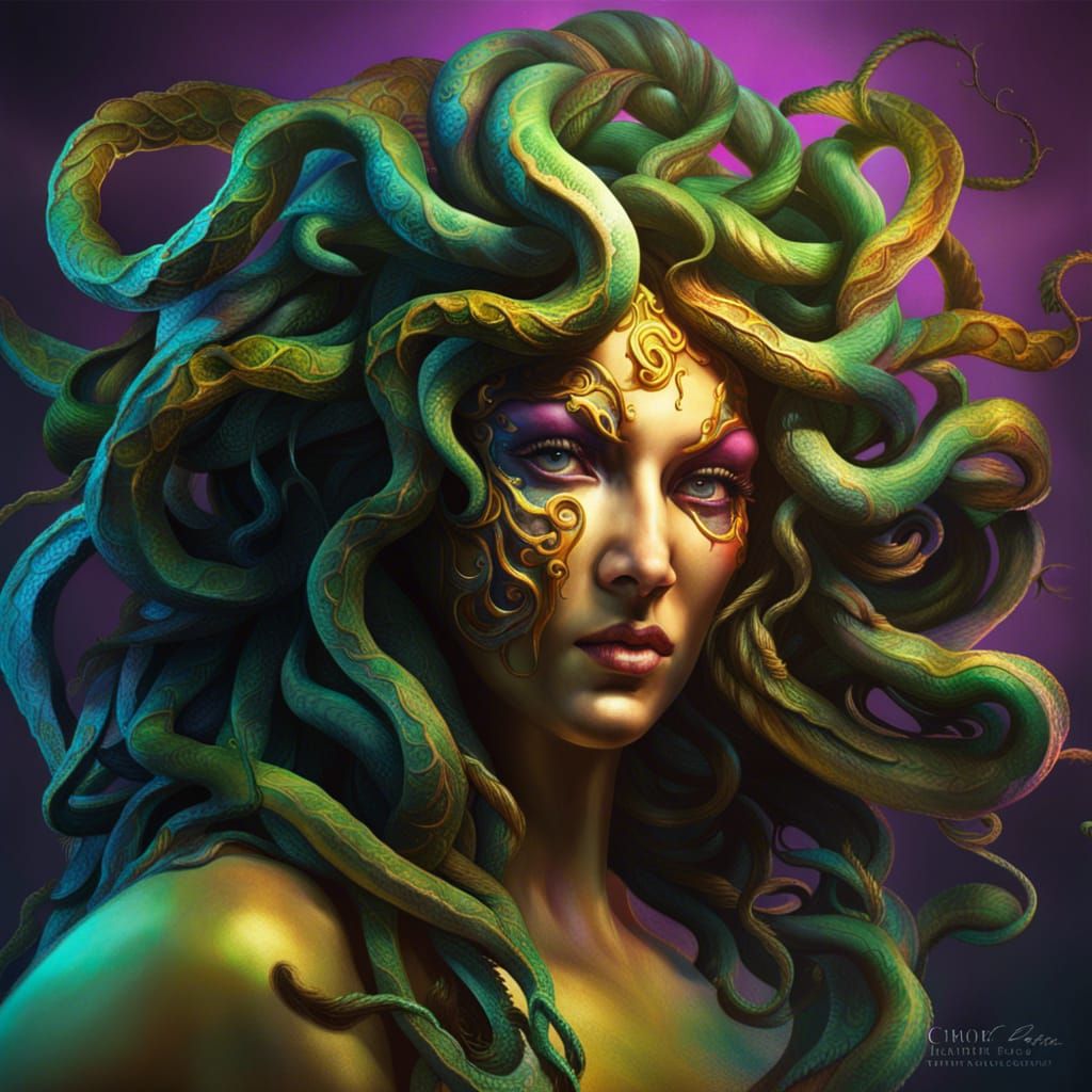 Detailed Medusa Portrait as Splash Art