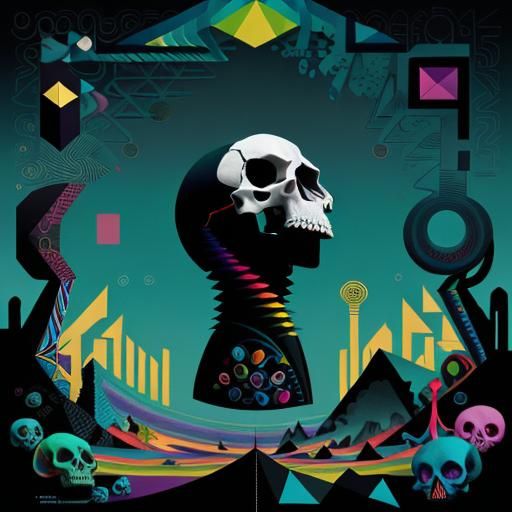 Geometric Rainbow Skull Inspired by Pop Surrealism