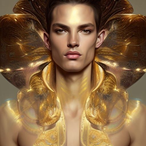 Ethereal Angelic Male Model with Gold Accessories
