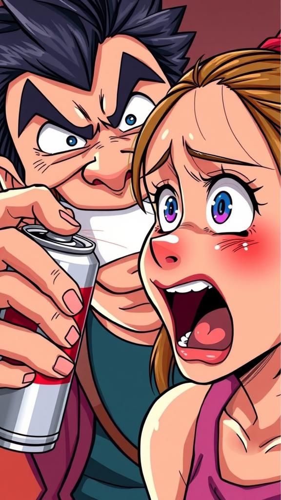 Cartoon Man Sprays Mace in Anime Style