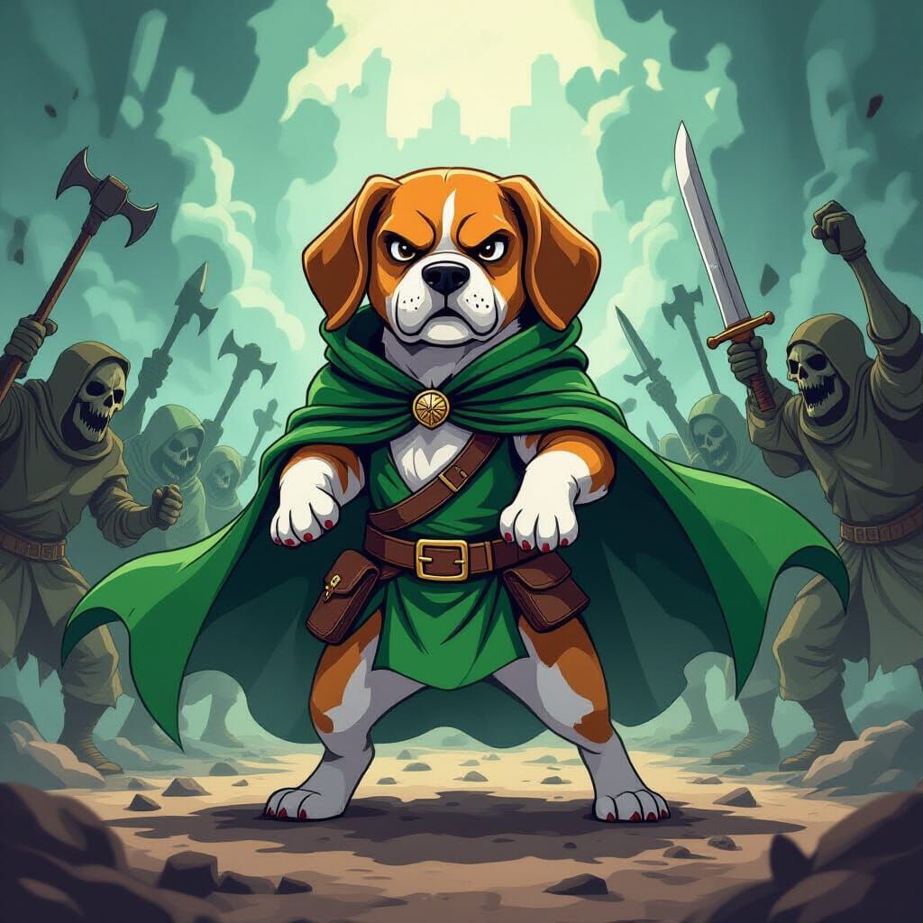 Pixel Art Beagle Ready for Battle With Undead Horde