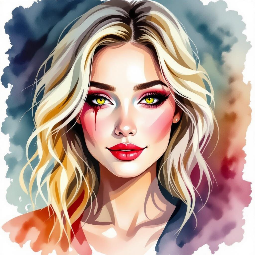 Surreal Beauty: Woman with Demonic Red Eyes